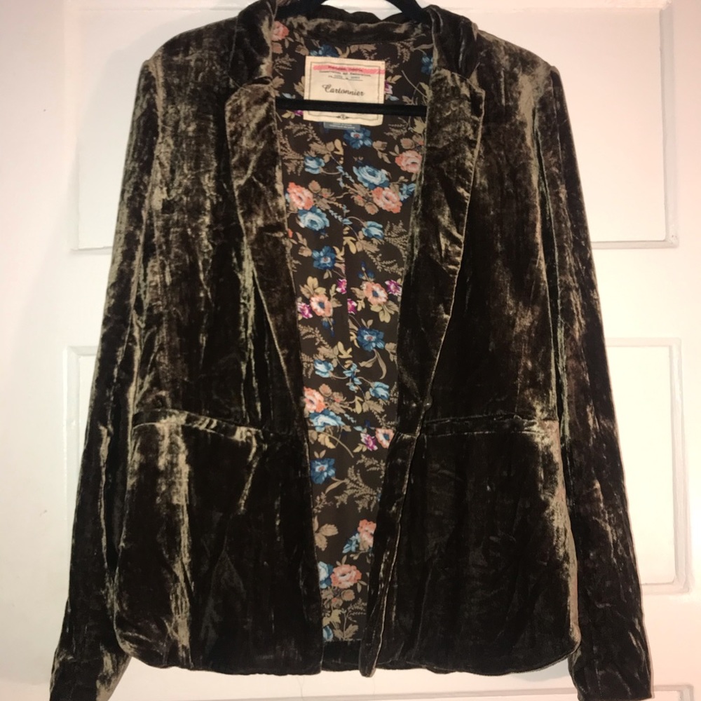 Cartonnier olive green velvet blazer sz 10